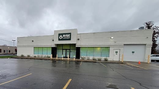 Exterior of RISE New Castle PA medical marijuana dispensary in Pennsylvania.
