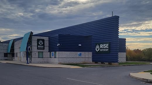 Exterior of RISE Chambersburg PA medical marijuana dispensary in Pennsylvania.