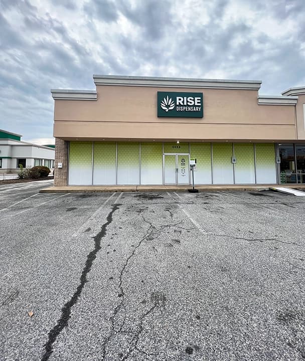 Exterior of RISE King of Prussia medical marijuana dispensary in Pennsylvania.
