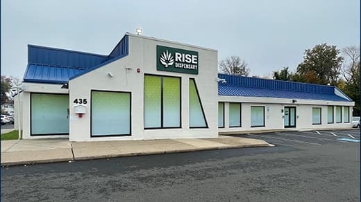 Exterior of RISE Warminster PA medical marijuana dispensary in Pennsylvania.